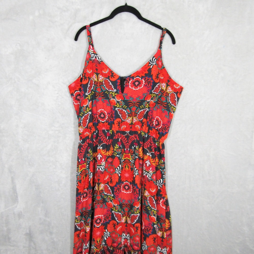 Bobeau Womens 1X Red Floral Print Sleeveless V Neck Maxi Dress